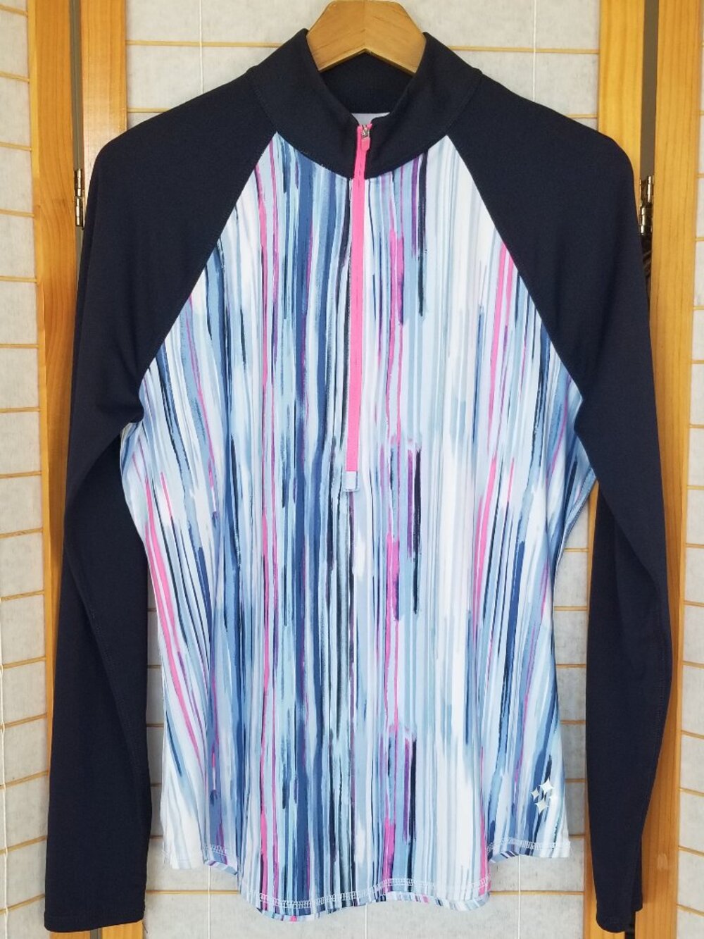 Jofit Galaxy 1/4 Zip Mock Pullover Top Long Sleeves Golf Tennis Navy Colorful